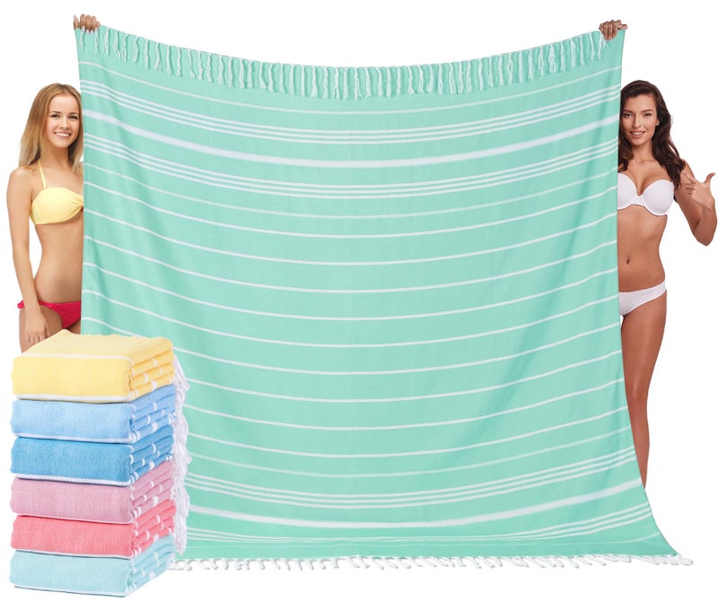 Widdonen Giant Turkish Beach Towel Blanket 85x75 Cotton XXL Extra Large Oversided Bath Pool Blankets XL Huge Bed Sand Free Throw Towels Picnic Outdoor Big Quilt Necessities Cloud Gifts for Adult Aqua - Image 1