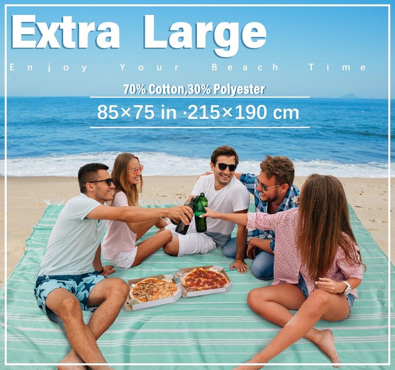 Widdonen Giant Turkish Beach Towel Blanket 85x75 Cotton XXL Extra Large Oversided Bath Pool Blankets XL Huge Bed Sand Free Throw Towels Picnic Outdoor Big Quilt Necessities Cloud Gifts for Adult Aqua - Image 2