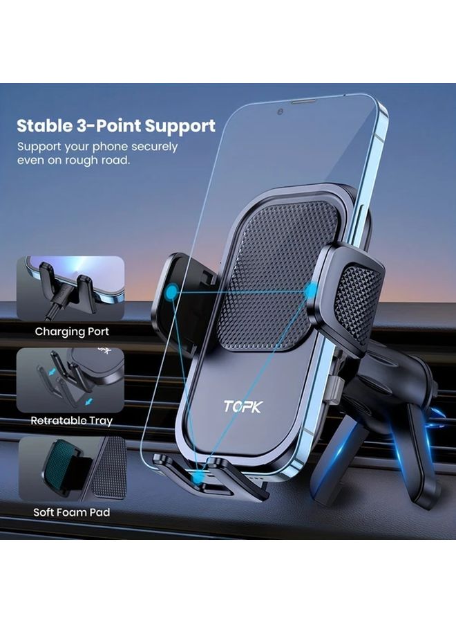 Black Heavy Duty Car Phone Holder Mount With Metal Hook Air Vent Installation Adjustable Grip - Image 5