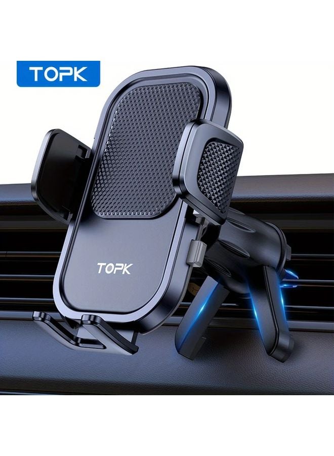 Black Heavy Duty Car Phone Holder Mount With Metal Hook Air Vent Installation Adjustable Grip - Image 1