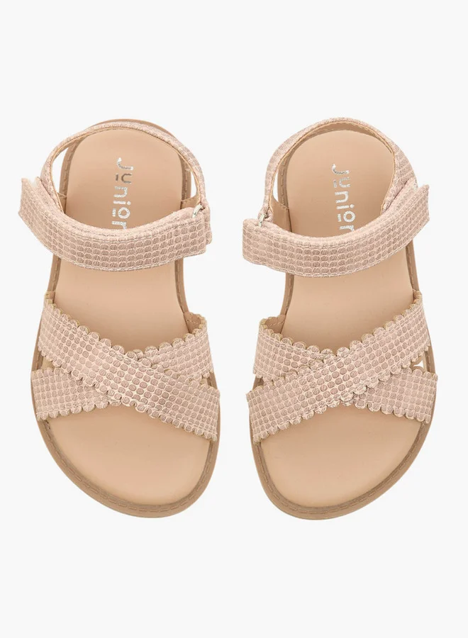 جونيورز Girls Cross Strap Sandals with Hook and Loop Closure