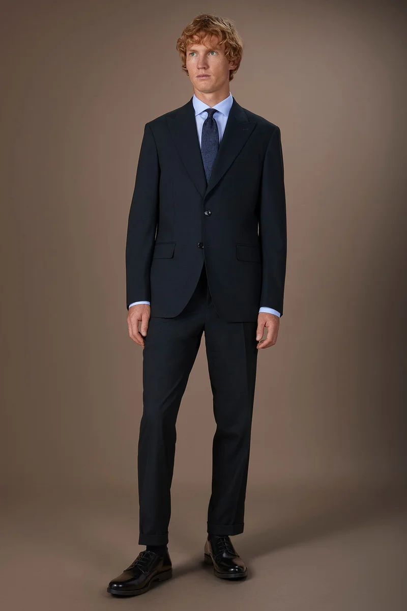 Men's regular fit single-breasted suit in plain fabric - Green