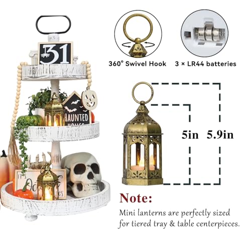 LLQ 8Pcs 5-inch Mini Lanterns Centerpieces for Table, Baby Shower Decorations, Vintage Small Lantern for Halloween Decorations, Party Lights for Enchanted Forest Decorations, Wedding Decor, Brushed Brass - Image 2