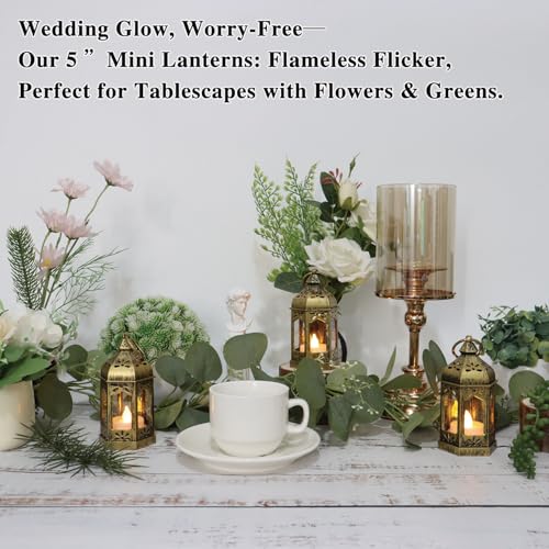 LLQ 8Pcs 5-inch Mini Lanterns Centerpieces for Table, Baby Shower Decorations, Vintage Small Lantern for Halloween Decorations, Party Lights for Enchanted Forest Decorations, Wedding Decor, Brushed Brass - Image 4