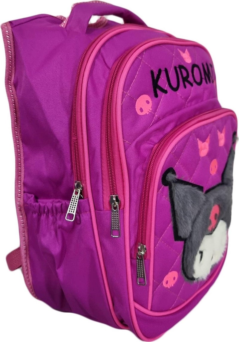 3 Compartment Furry Kuromi Primary School Bag + Lunch - Kuromi Primary School Girl Bag