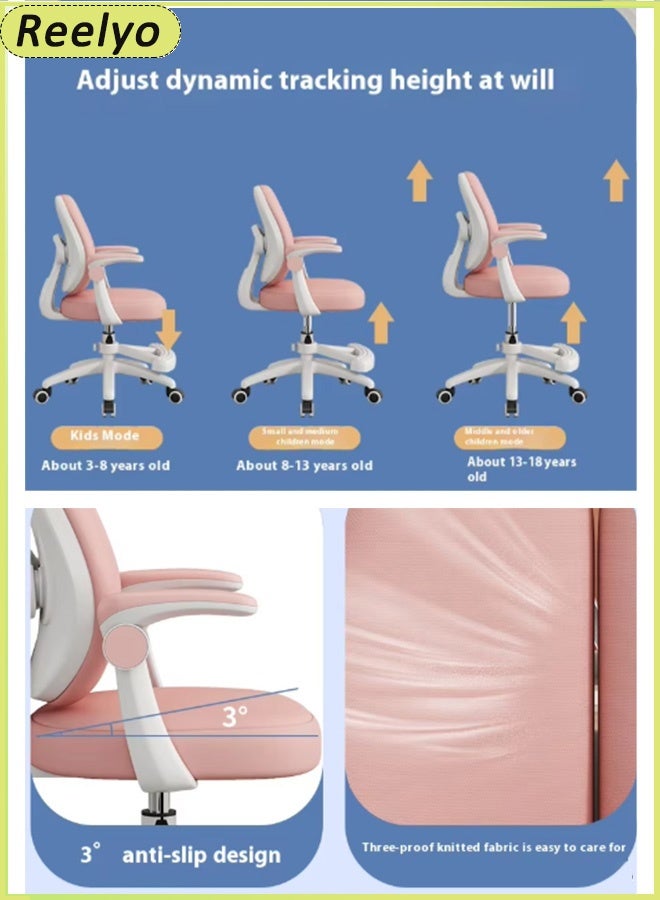 ريليو كرسي دراسة مريح، كرسي مكتب للأطفال بعجلات صامتة، كرسي دراسة متعدد الوظائف قابل لتعديل الارتفاع، كرسي تعليمي للأطفال بعجلات عالمية لدعم العمود الفقري، كرسي دراسة للطلاب، كرسي مكتب للأطفال، يحمي وضعية الجسم للأطفال، الأطفال، الطلاب، المراهقون، الأولاد، البنات، منزل الأطفال في مرحلة النمو، غرفة النوم، غرفة الدراسة، غرفة المعيشة، المدرسة، الفصل الدراسي، مركز الدروس الخصوصية، المكتب المنزلي، الفصول الدراسية عبر الإنترنت، الواجبات المنزلية، القراءة، الكتابة، النمو معي، وردي - Image 3