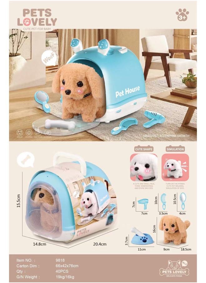 Stall Supply Electric Plush Pet Stroller Puppy Cat Cute Pet Simulation Walking Cry Baby Toys-Color:Golden Retriever [portable Cage Suit]]  - Image 1