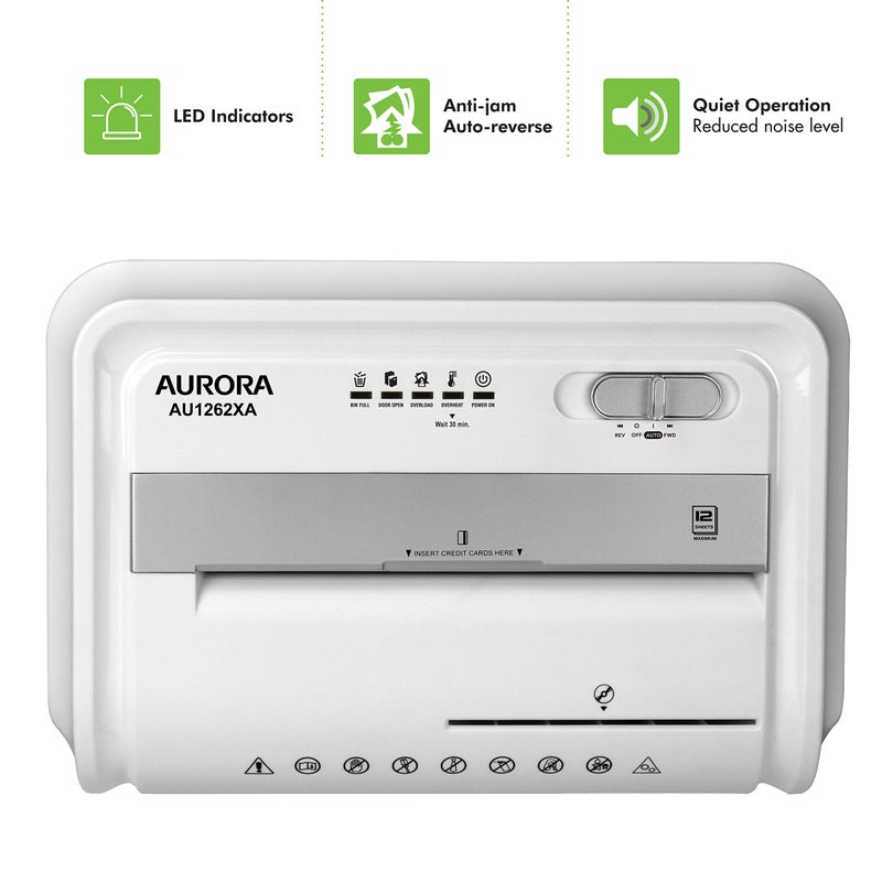Aurora AU1262XA Anti-Jam 12-Sheet Crosscut Paper and CD/Credit Card Shredder, White/Gray - Image 5