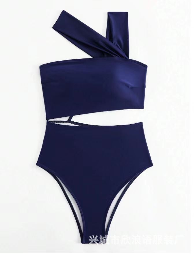 26 Style Bikini Strapless Hollow-Out Swimwear Solid Color One-Piece Swimsuit One-Shoulder High-Waisted Bikini - Image 1