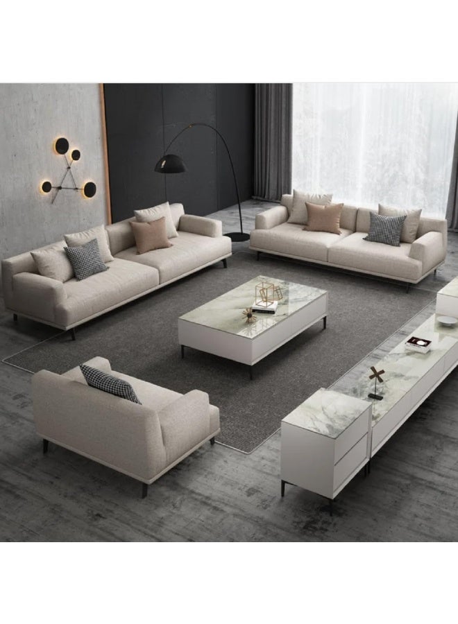 Poppins Home Modern & Sleek Fabric Sofa Set â€“ Includes 3-Seater, 2-Seater & Luxe Armchair - Image 1