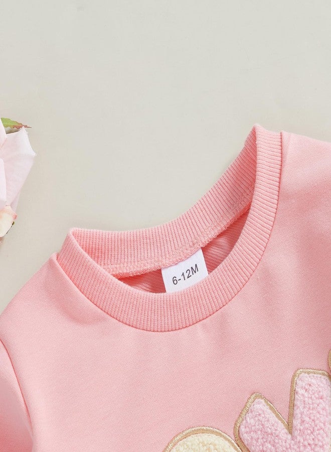 Socutebabe Baby Girl Clothes Toddler Fall Winter Outfits Love Embroidery Long Sleeve Crewneck Sweatshirts Oversized Pullovers (Pink, 6-12 Months) - Image 3