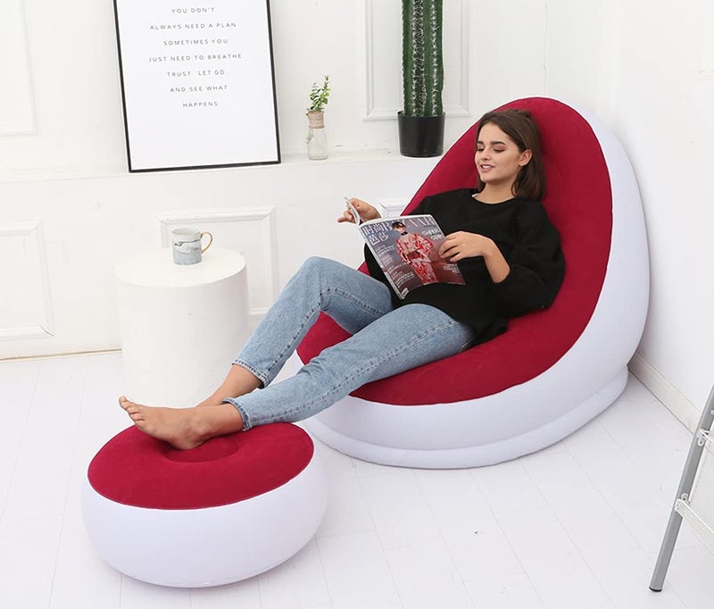 Whitecloud TRANSFORMING HOMES Polyvinyl Chloride Inflatable Air Chair With Footrest Stool Furniture (116 X 98 X 83 Cm, Maroon) - Image 1