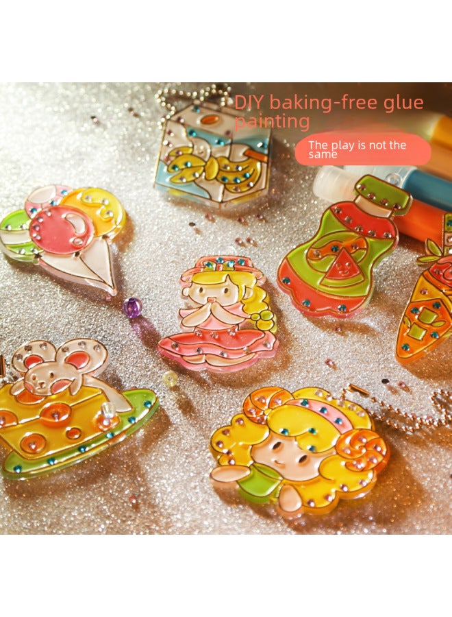 Children's Baking-free Painting Ice Glue DIY Handmade Graffiti Toy Goka Three-dimensional Crystal Painting Keychain Bracelet Necklace-Color:Jewelry Theme-18 Single Piece (can Be Hairpin + Necklace Bracelet + Keychain)  - Image 3