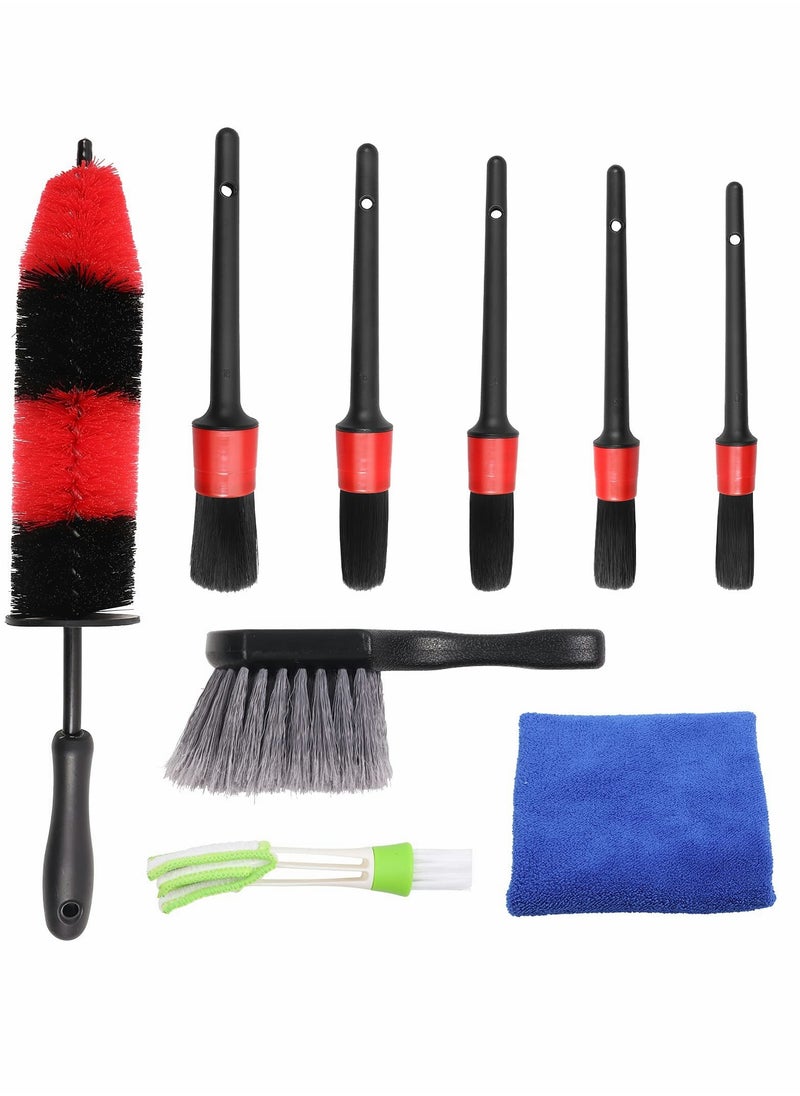 Excefore - 9Pcs Car Detailing Brushes Kit for Washing Wheels, Interior, Exterior, Car Cleaning Supplies Including Long Handle Rim Brush, Car Wheel Brush, Detailing Brushes Set, Vent Duster, Towels - Image 1