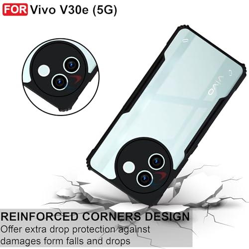 CEDO Backcover for Vivo V30e (5G) | Camera Protection Shockproof Bumper-Edge | Acrylic Crystal Clear 360 Degree Protection TPU+PC | Transparent Eagle Back Case Cover (Black) - Image 3
