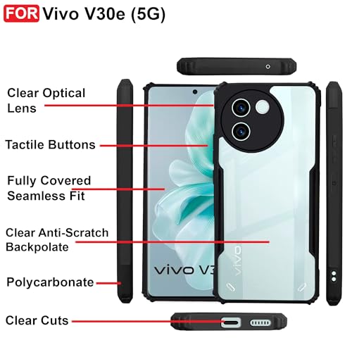 CEDO Backcover for Vivo V30e (5G) | Camera Protection Shockproof Bumper-Edge | Acrylic Crystal Clear 360 Degree Protection TPU+PC | Transparent Eagle Back Case Cover (Black) - Image 5