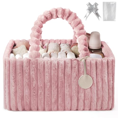 Blissful Diary Flannel Diaper Caddy Organizer included Gift Packaging Cozy Nursery Storage Basket Gift for Baby Shower Newborn Essentials Blush Pink - Image 1