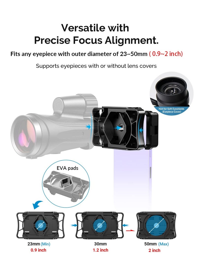 SYOSI - SYOSI Telescope Adapter, Phone Adapter Mount Working with Spotting Scopes & Binoculars & Monocular & Telescope & Microscope Fits Almost All Optical Equipment and Smartphones on the Market - Image 1