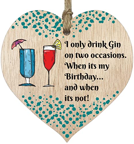 Stuff4 I Only Drink Gin Wall Decor - Hanging Wooden Heart Sign, Fun Birthday Keepsake, Miniatures Gift Set for Home Bar by Stuff4 - Image 1