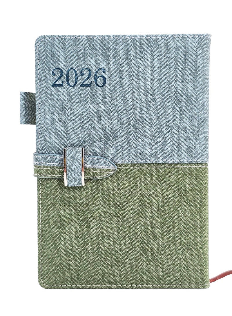 Denim Classic Diary 2026, A5 Daily Planner with Buckle Strap - Green/Blue - Image 1