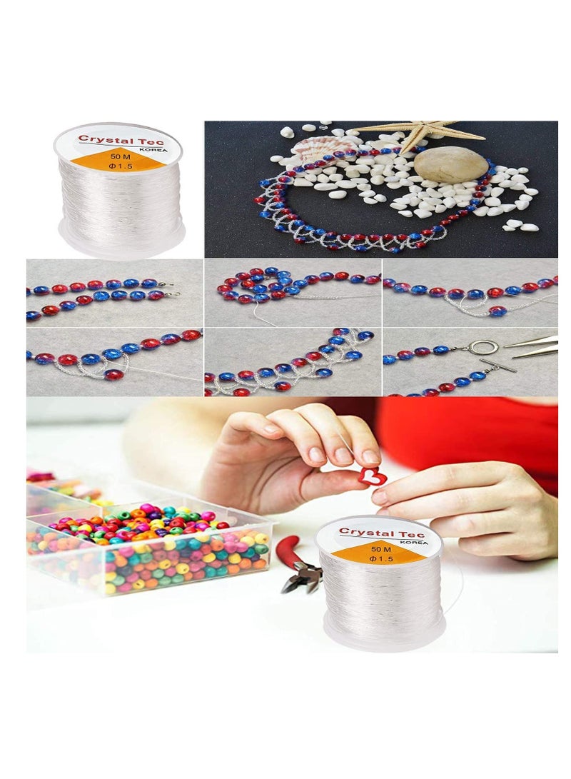 SYOSI 2Pack 1.5mm Elastic String, Jewelry Cord, Bracelet Rope Crystal Beading Cords, Transparent Beaded Line, Can Easily Pass Through Jewelry, Suitable for DIY Making Premium Cords 164ft Total(Brown) - Image 5