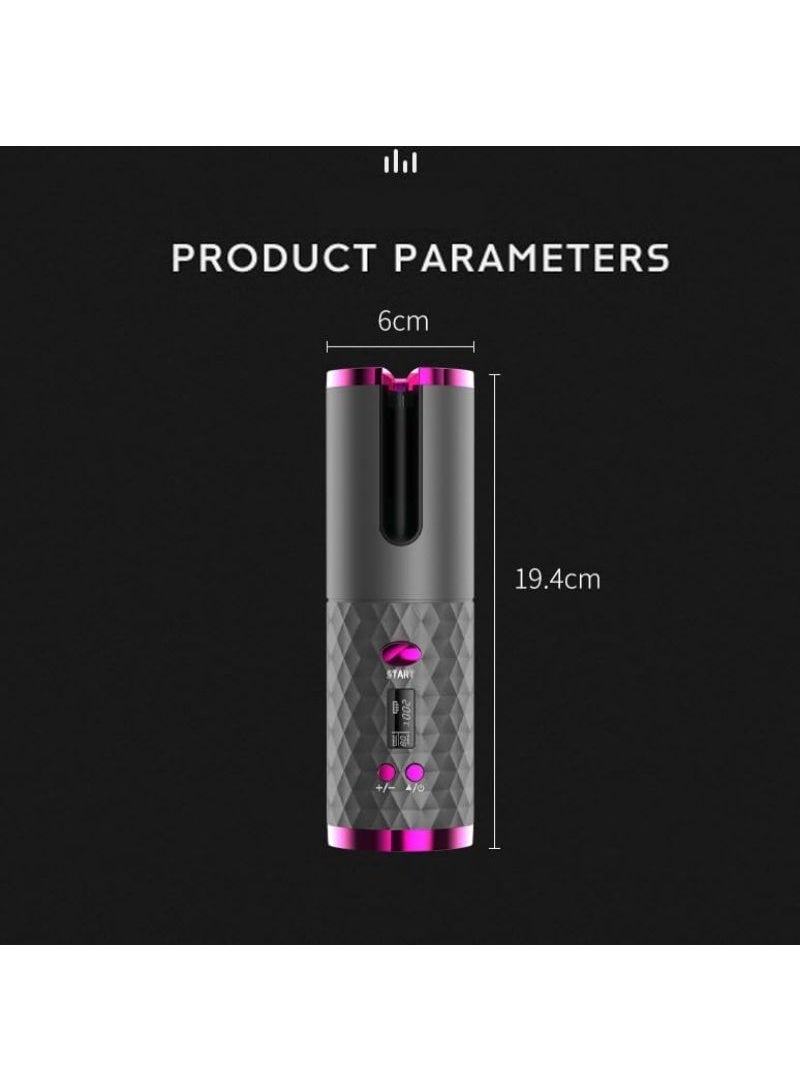 جهاز تجعيد شعر أوتوماتيكي لاسلكي – مكواة تجعيد محمولة قابلة للشحن USB مع شاشة LCD وبطارية 5000 مللي أمبير - Image 1