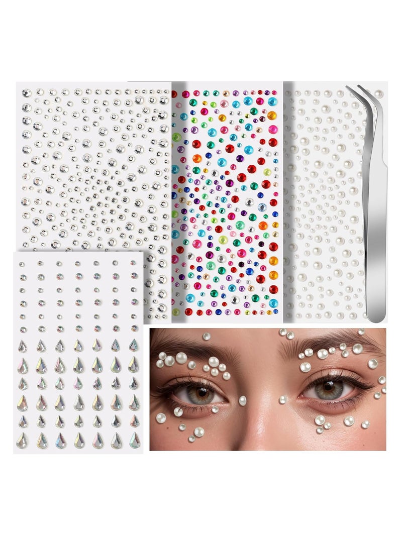 FengSVMA Self Adhesive Face Gems and Hair Gems Pearls for Makeup, DIY Face Gems Stick on, Festival Jewels, Hair Gems, Rhinestone Stickers for Face, Eye, Makeup, Nail, Body, Crafts - Image 1