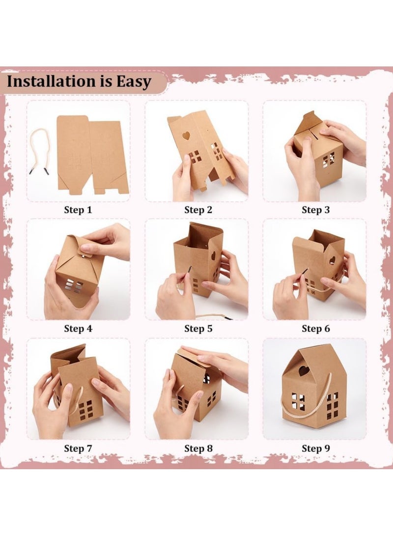عام **20 قطعة صندوق هدايا بشكل حفلة، صندوق كرافت لوج بحجم 3 × 3 × 3 بوصة، صندوق حلوى كرتوني على شكل منزل، مثالي لتغليف الوجبات الخفيفة. يمكن استخدامه لحفلات الزفاف، حفلات الاستحمام للأطفال، وحفلات .** - Image 2