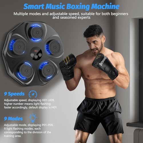 TGLLM Music Boxing Machine Interactive Punching Trainer with Boxing Gloves Large Size Wall Mounted Electronic Boxing Target for Adult Kids 9 Modes 9 Speeds - Image 3