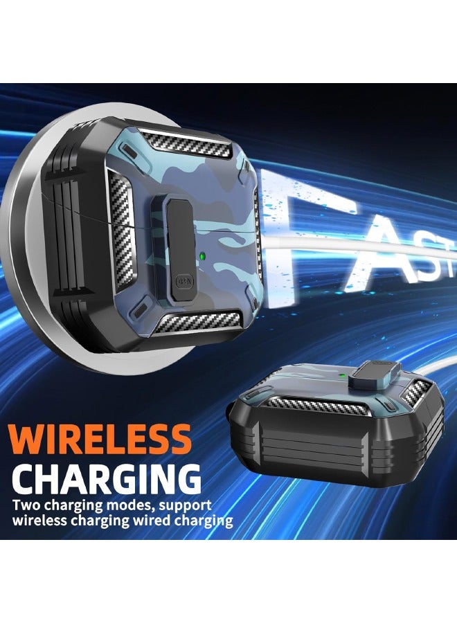 SPFYEAH Cover for Samsung Galaxy Buds 3/ Buds 3 Pro, with Secure Lock Clip & Keychain & Cleaner kit, Hard Shell Rugged Shockproof Carbon Fiber Protection Cover for Samsung Galaxy Buds 3 & 3 Pro (2024), Camo Blue - Image 4