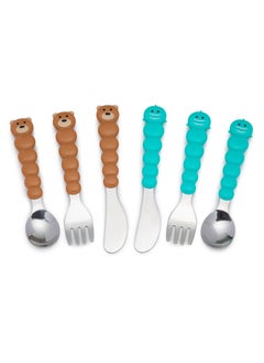 Utensil Set - Brown Bear And Blue Sharks, 6 Pieces