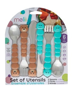 melii Utensil Set - Brown Bear And Blue Sharks, 6 Pieces  - Image 5