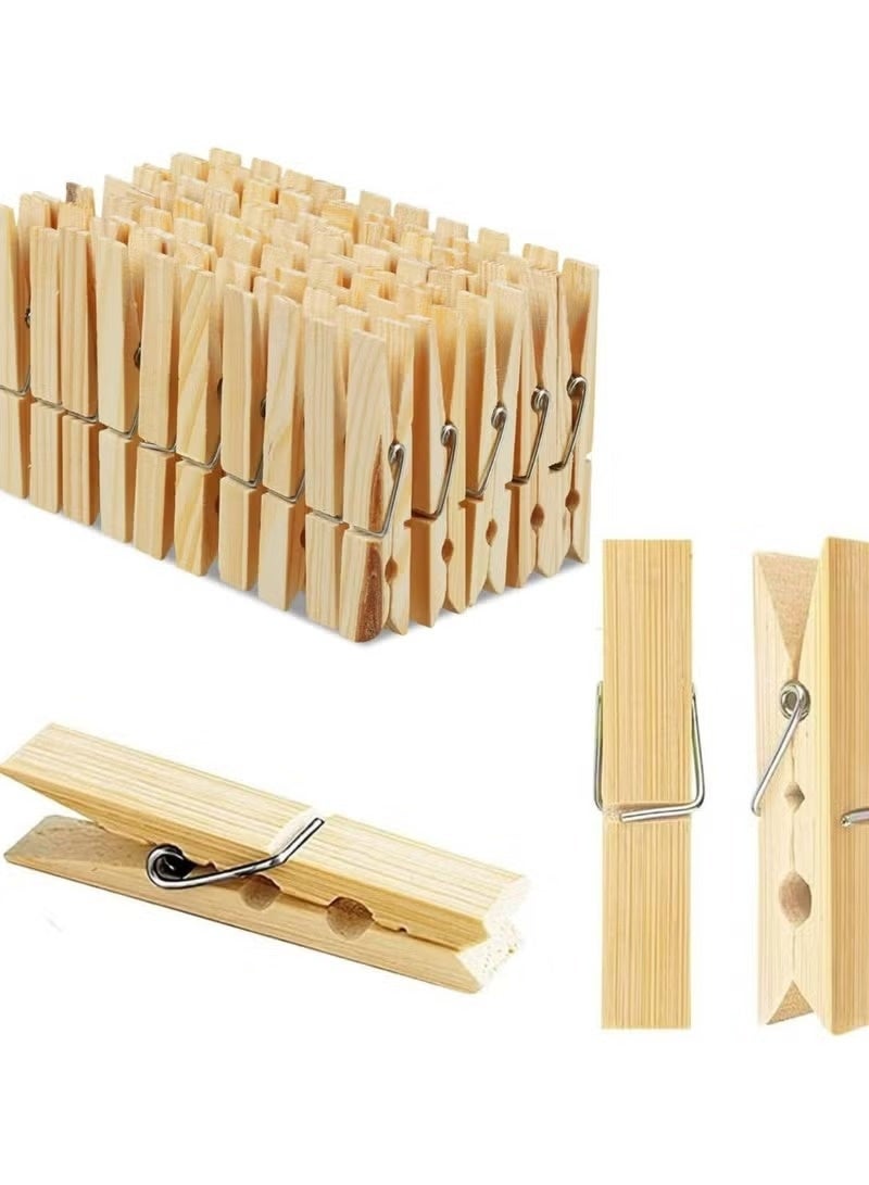 Xpert Wooden Clothespins Natural Bamboo Clothes Pegs Anti Rust and Moisture Resistant Wooden Craft Pins Durable Clothing Clips with Strong Grip Holders for Laundry Cloth Drying 7cmx1.2cm, Pack of 24 Pieces - Image 1