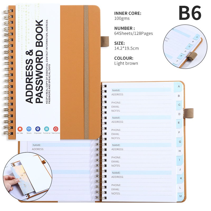 A6 Password Coil Book Custom Letter Label Index Address Notebook Business Meeting Notepad Logo - Image 1