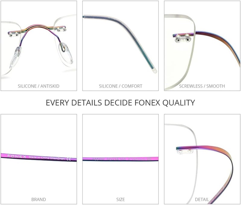 FONEX Titanium Glasses Frame,Rimless Frameless Optical Eyewear Eyeglasses for Men and Women F85634 - Image 3