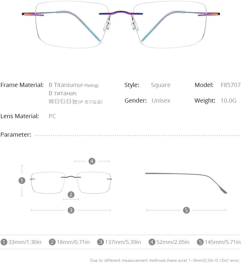 FONEX Titanium Glasses Frame,Rimless Frameless Optical Eyewear Eyeglasses for Men and Women F85634 - Image 2