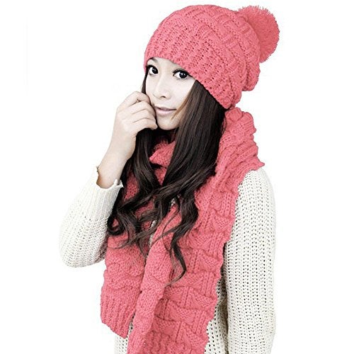 HANERDUN Women Girls Fashion Winter Warm Knitted Hat Beanie Hat Scarf Set - Image 1