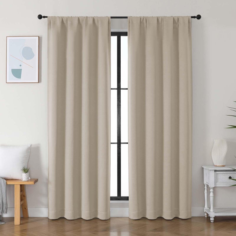 Simplebrand Ava Biscotti Beige Blackout Curtains for Bedroom 84 Inch Length 2 Panels Set, Solid Thermal Insulated Privacy Nursery Window Treatment Curtains Blackout Drapes, W40 x L84 Inch - Image 1