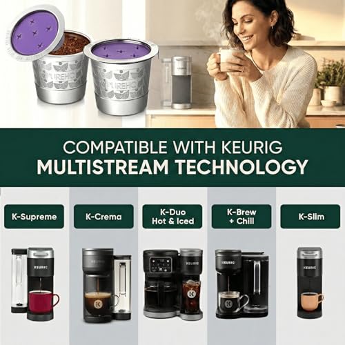 PUREHQ Stainless Steel Reusable K Cups for Keurig K Supreme, Supreme Plus, K Slim, K Duo Hot and Iced, K Brew Chill and K Crema Multistream Coffee Makers by PureHQ - Refillable Metal Coffee Filters (2 Pack) - Image 2
