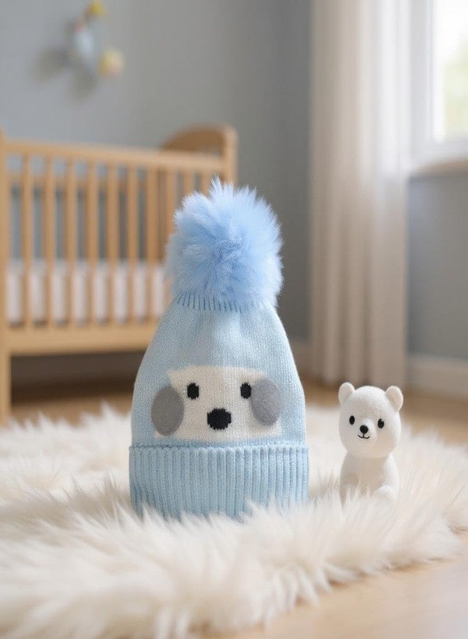 FAMWRAPZ Adorable Dog Beanie Cap Kids Knitted Soft Woolen Cap for Baby Infants, Cozy Warm Head Wear for Winters Stylish for Newborns and Toddlers, Blue - Image 3