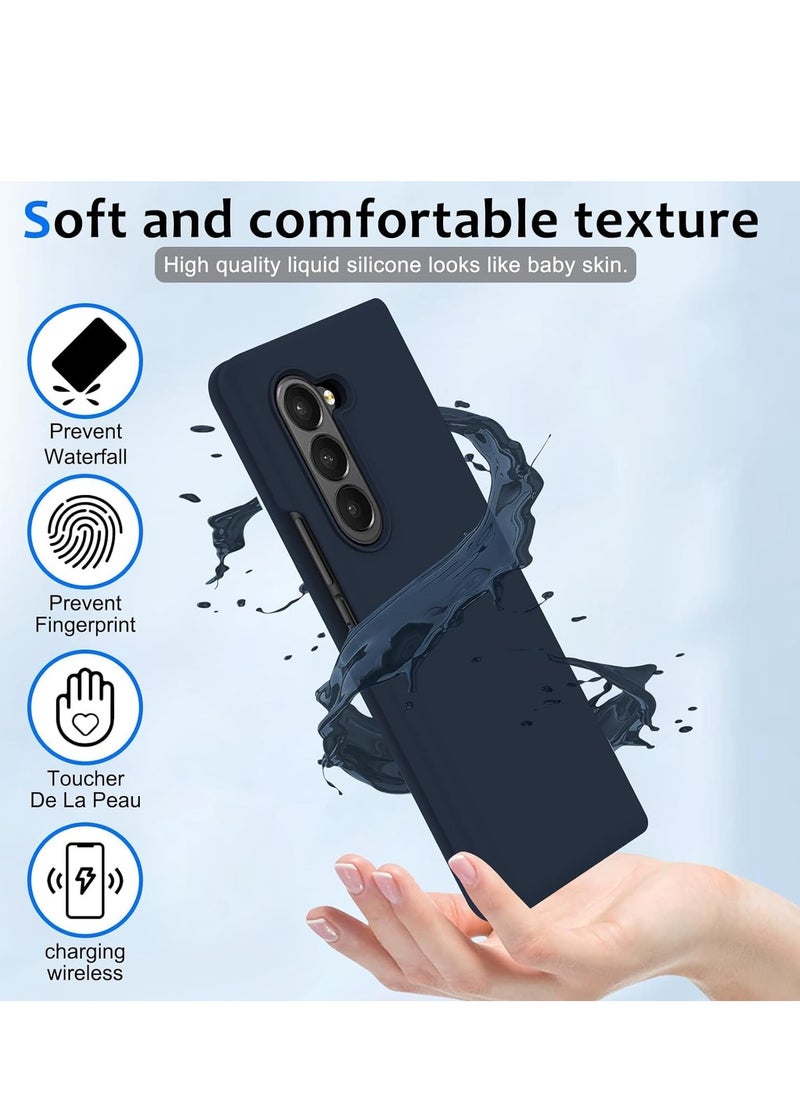 Generic - Liquid Silicone Case For Samsung Galaxy Z Fold5 5G, Slim Phone Case for Women Girls Soft Gel Rubber Ultra Thin Anti-Scratch Design Protective Cover for Samsung Z Fold 5 5G 7.6-inch (Blue) - Image 1