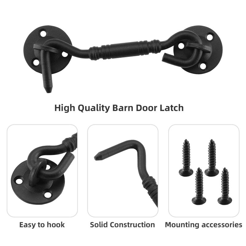 HOME MASTER HARDWARE Barn Door Hook and Eye Latch 4" Privacy Hook Lock Hardware Rust-Proof Gate Latch Cabin Hooks for Sliding Doors,Bathrooms,Outdoor,Windows,Bedrooms,Cabinet,1 Pack Black with Screws - Image 2