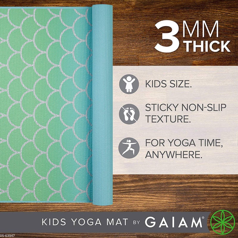 Gaiam Kids Yoga Mat Exercise Mat, Yoga for Kids with Fun Prints - Playtime for Babies, Active & Calm Toddlers and Young Children, Metallic Mermaid, 3mm - Image 2