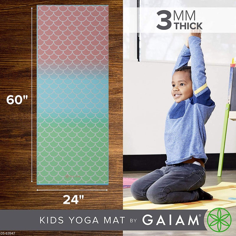 Gaiam Kids Yoga Mat Exercise Mat, Yoga for Kids with Fun Prints - Playtime for Babies, Active & Calm Toddlers and Young Children, Metallic Mermaid, 3mm - Image 3