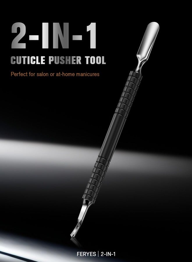 FERYES Cuticle Pusher with Fork, 2-in-1 Cuticle Remover Tool, Upgraded Stainless Steel Cuticle Trimmer Nail Care Tool for Manicures- Black(5.8 Inches） - Image 2