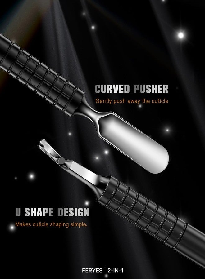 FERYES Cuticle Pusher with Fork, 2-in-1 Cuticle Remover Tool, Upgraded Stainless Steel Cuticle Trimmer Nail Care Tool for Manicures- Black(5.8 Inches） - Image 3