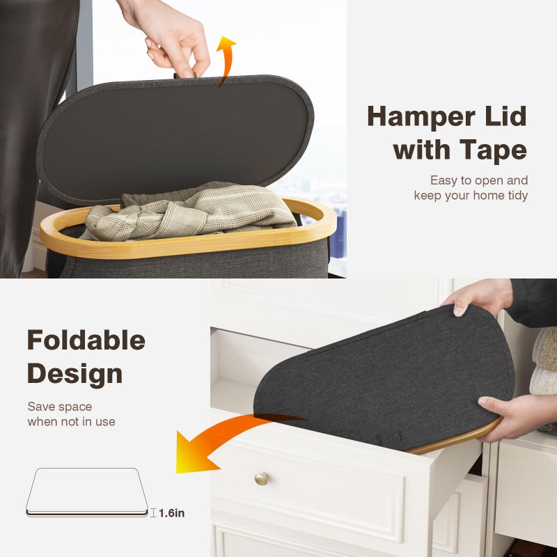 Bathola Slim Laundry Hamper with Lid, 60L Small Laundry Basket with Handles&Removable Bag, Thin Dirty Clothes Hampers for Laundry, Narrow Laundry Hampers for Bedroom Aesthetic, Dark Grey - Image 4