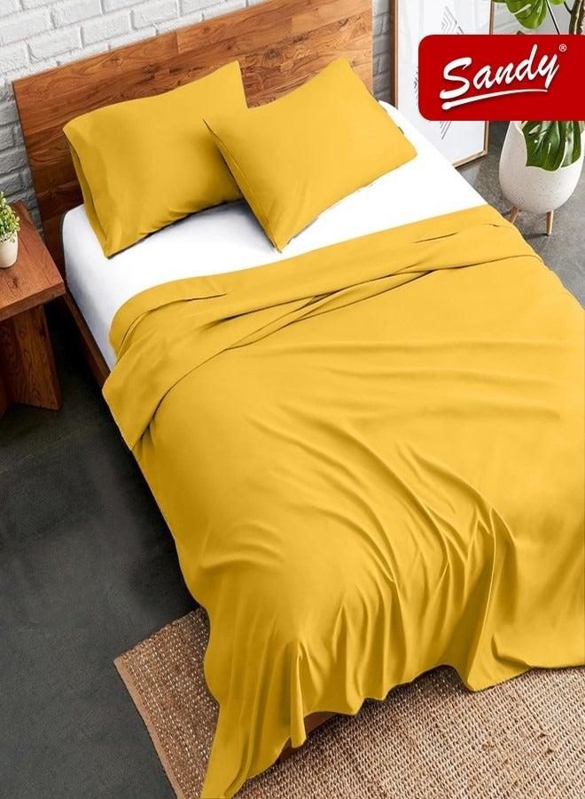 Sandy Premium Hotel Quality Flat Sheet and Pillow Cases, Bed Sheet 3 Pieces Set, Soft & Breathable and Cooling, Full Size 243 x 205 cm, Canary - Image 1
