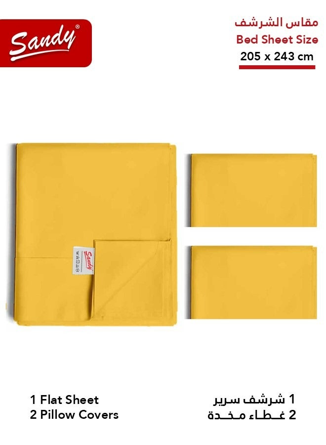 Sandy Premium Hotel Quality Flat Sheet and Pillow Cases, Bed Sheet 3 Pieces Set, Soft & Breathable and Cooling, Full Size 243 x 205 cm, Canary - Image 2