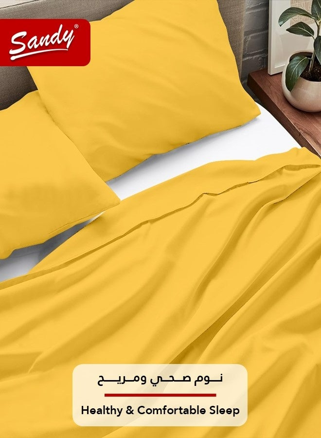 Sandy Premium Hotel Quality Flat Sheet and Pillow Cases, Bed Sheet 3 Pieces Set, Soft & Breathable and Cooling, Full Size 243 x 205 cm, Canary - Image 5